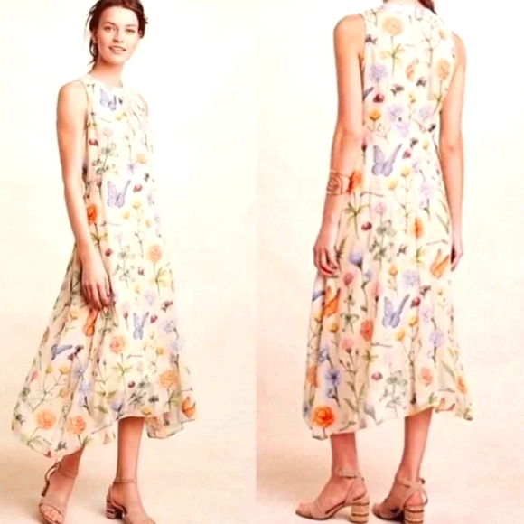 Anthropologie Pankaj & Nidhi Floral and Insect Maxi Dress